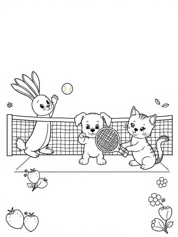 adorable animals playing tennis