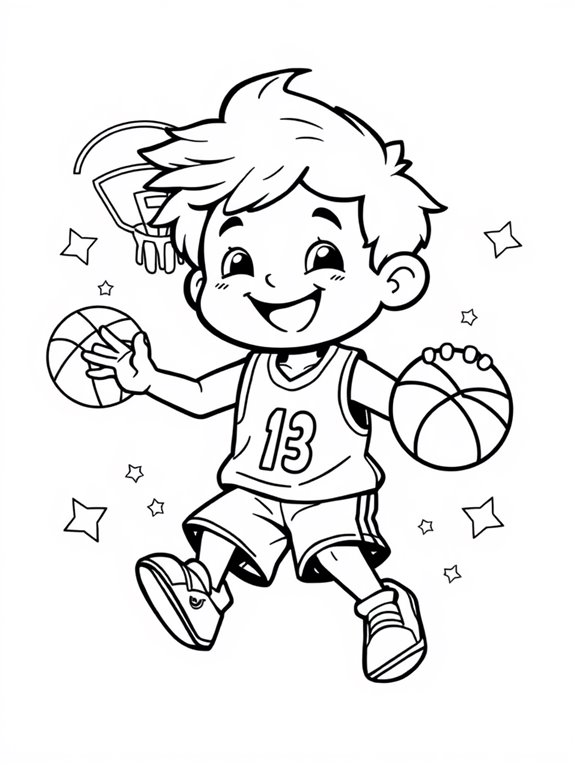 adorable basketball kid coloring