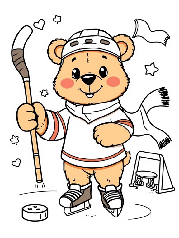 adorable bear playing hockey