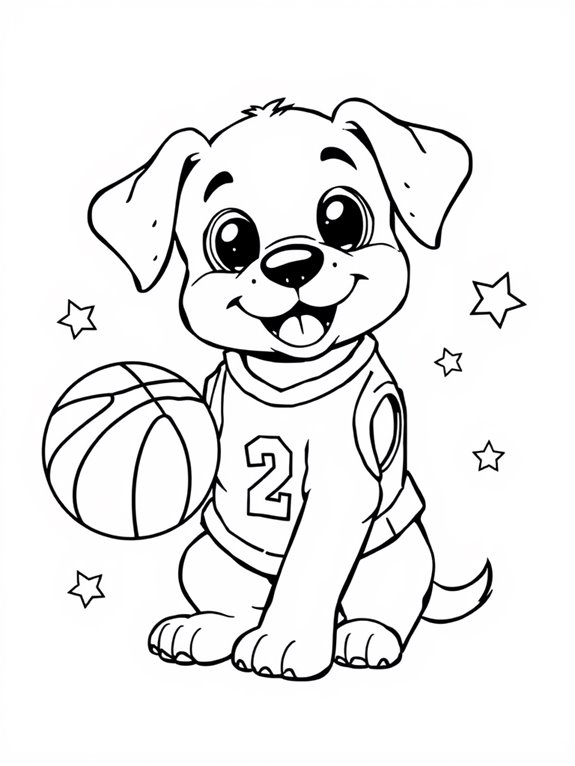 adorable puppy playing basketball