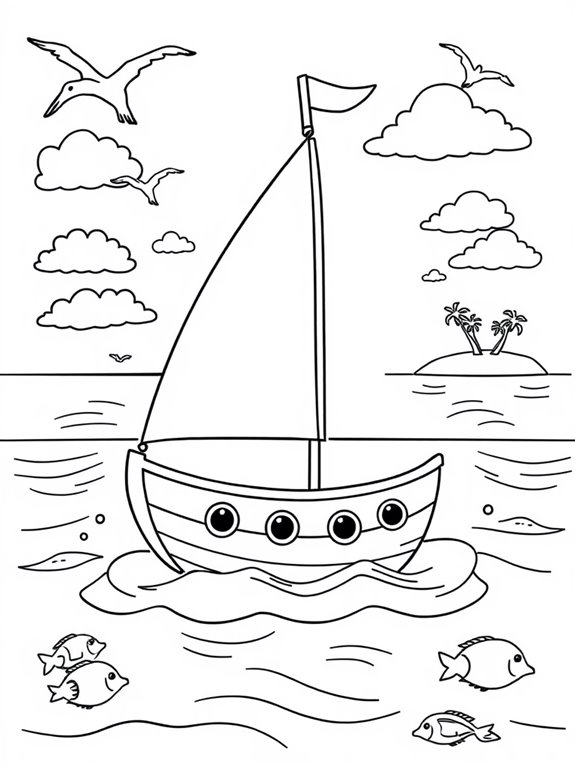 adorable sailing scene illustration