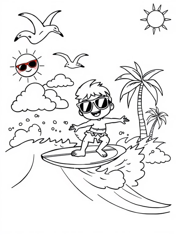 adorable surfing coloring page