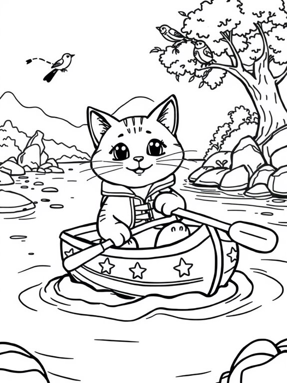 adventurous cat rowing river