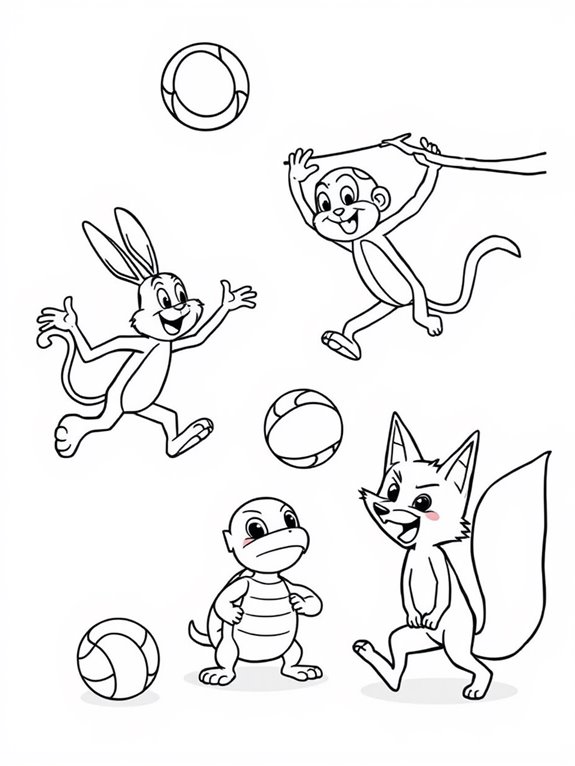 animal characters playing dodgeball