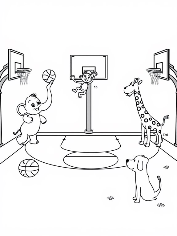 animal themed basketball coloring page