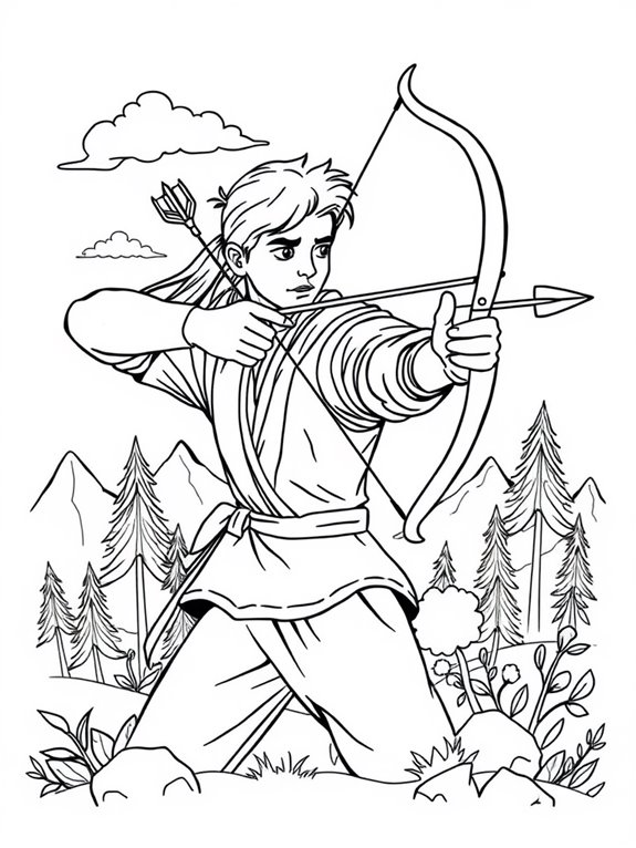 archery themed coloring page design