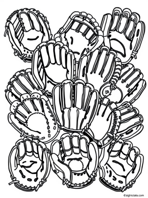 baseball gloves coloring page