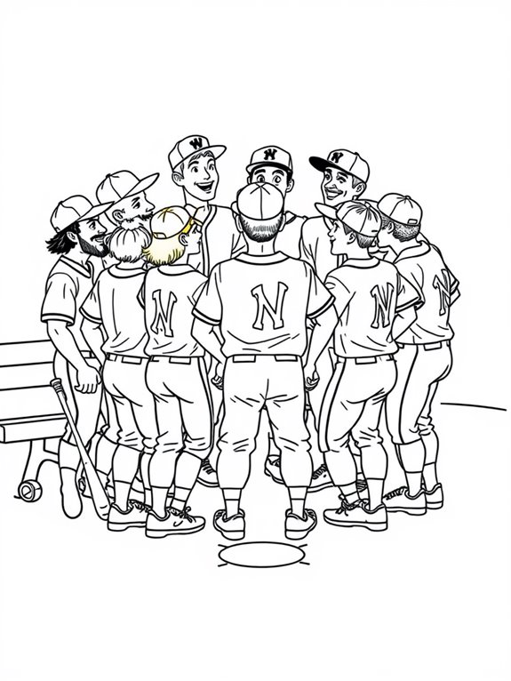 baseball team huddle coloring page