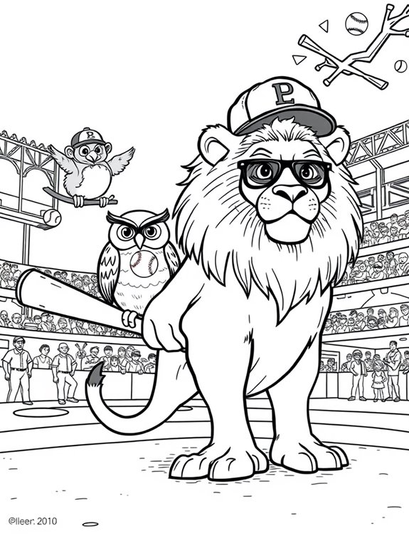 baseball themed animal coloring page