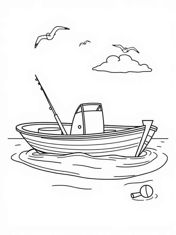 boat fishing coloring page