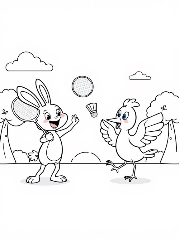 cartoon badminton coloring page