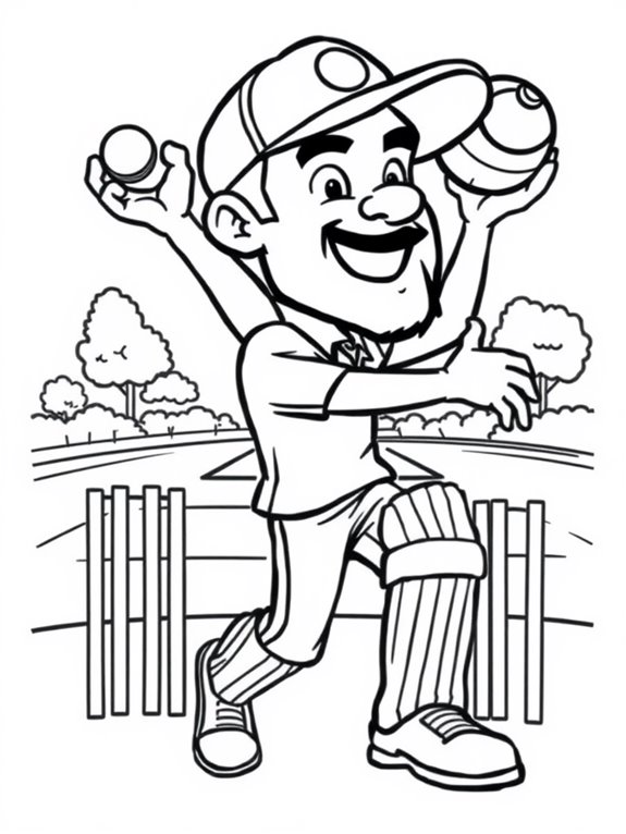 cartoon cricketers coloring page