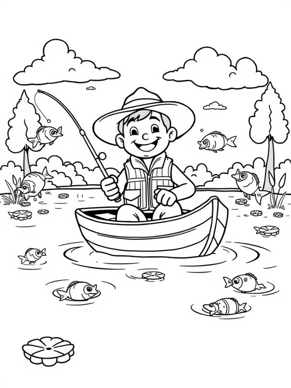 cartoon fishing coloring page