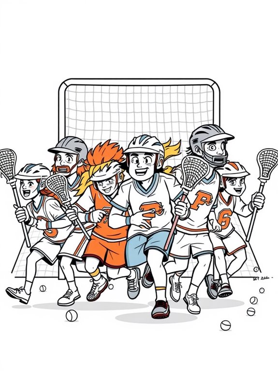 cartoon lacrosse team coloring