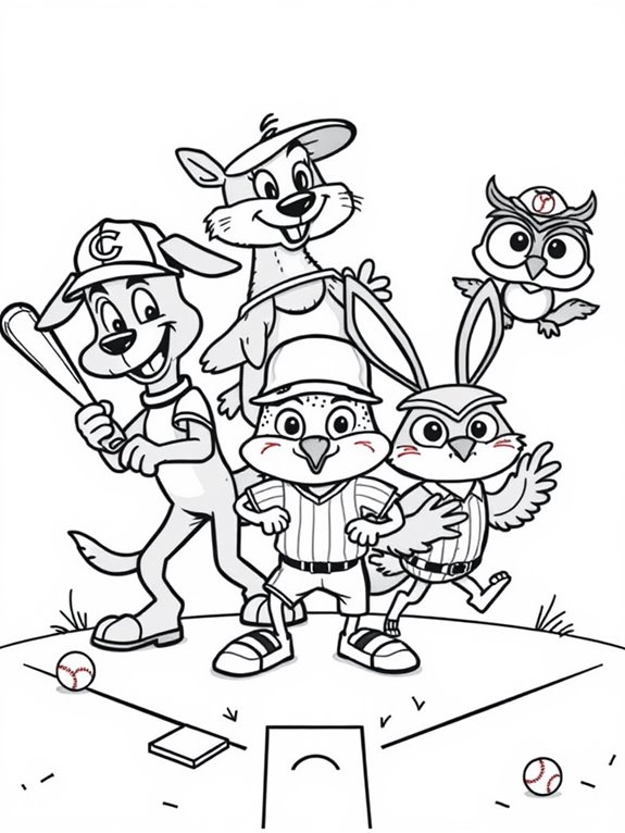 cartoon pets playing baseball