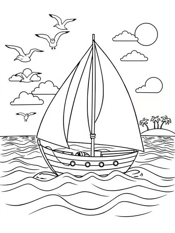 cartoon sailing adventure coloring