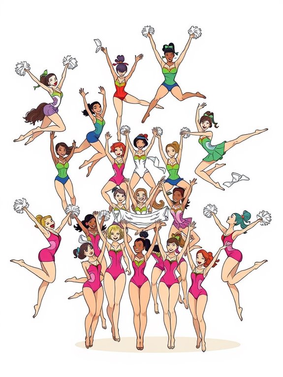 cheerful gymnastics team coloring page