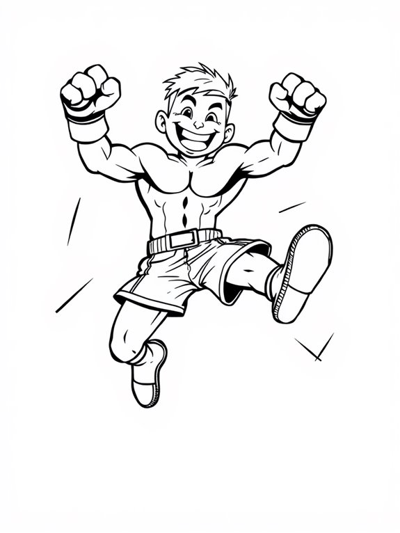 cheerful mma fighter jumping