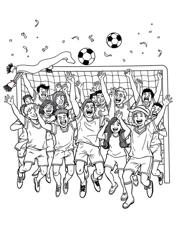 cheerful soccer fans celebrating