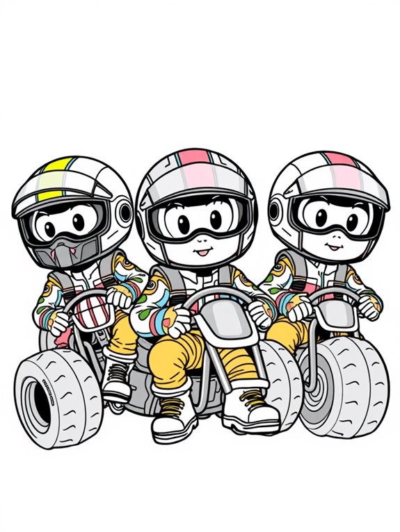 chibi racing drivers coloring page