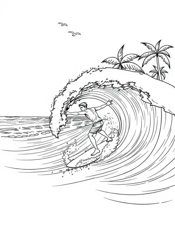 coloring page of surfing