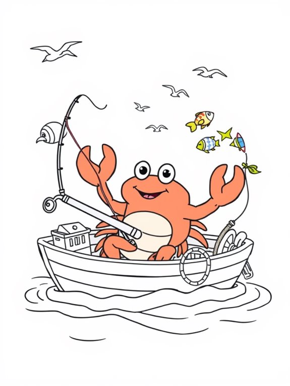 crab fishing coloring page