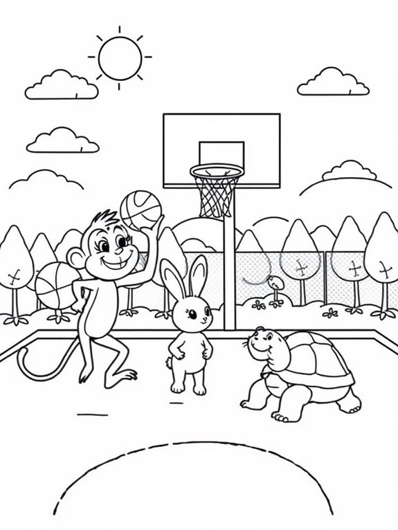 cute animals playing basketball