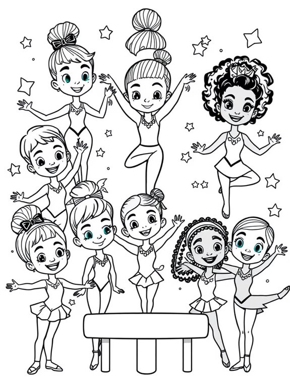 cute cartoon gymnasts coloring page