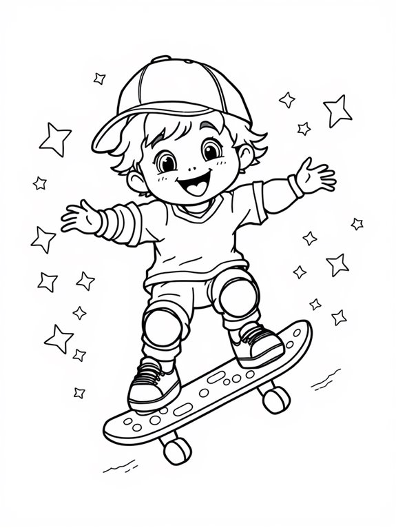 cute kid skater coloring page