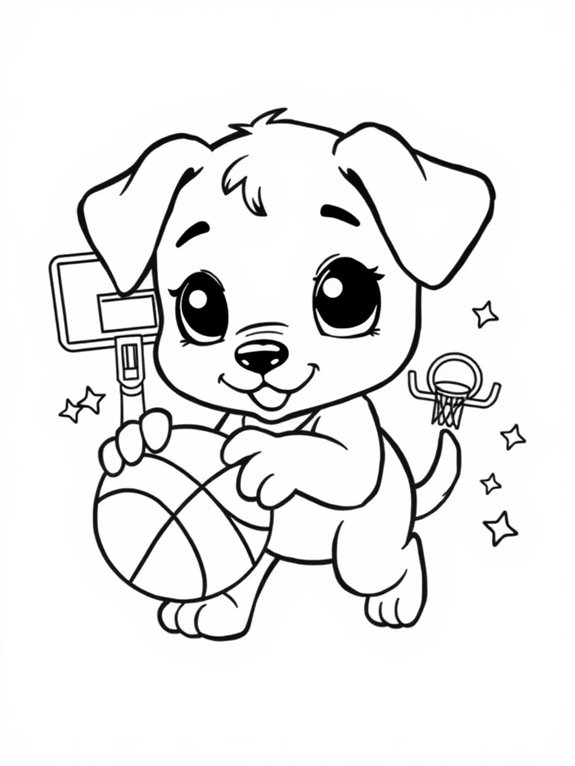 cute puppy playing basketball