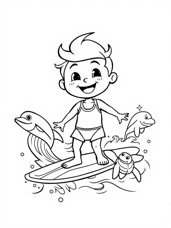 cute surfer coloring page