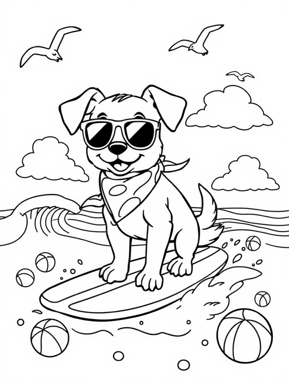 cute surfer dog illustration