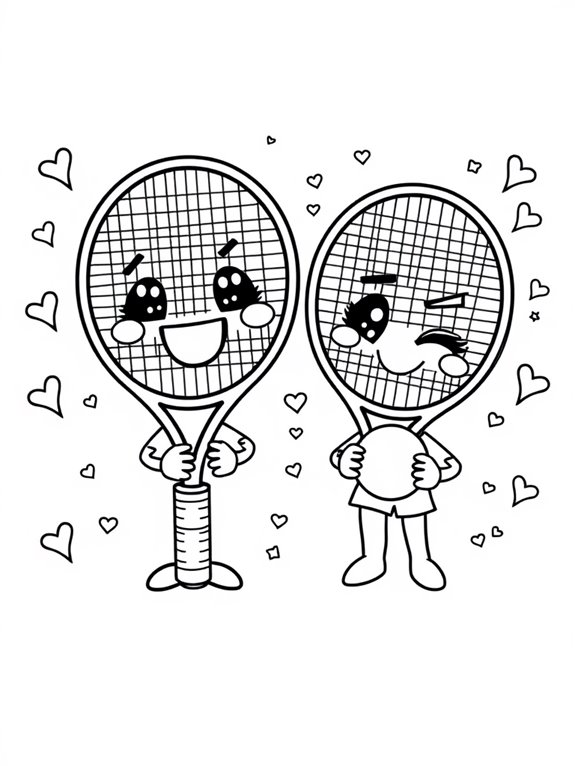 cute tennis rackets coloring page