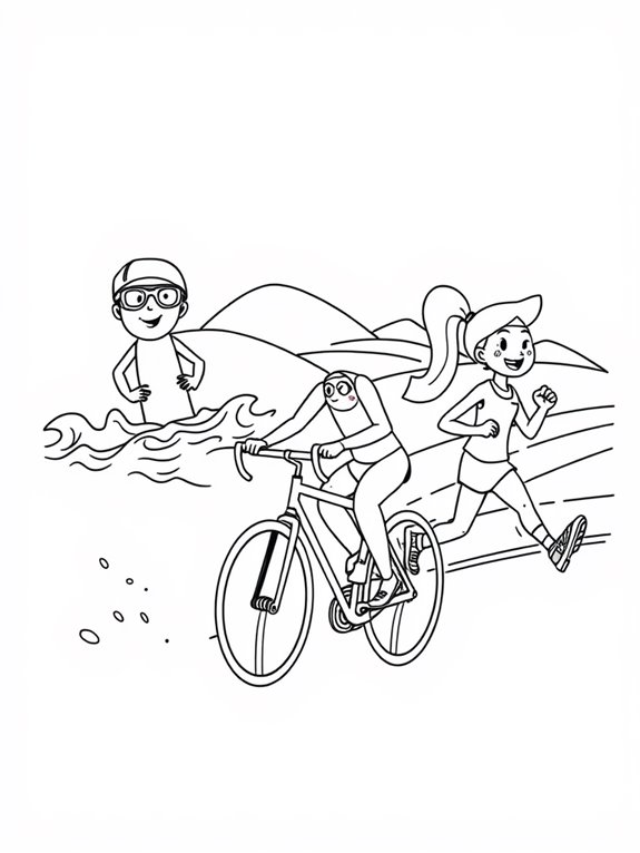 cute triathlon athletes coloring page