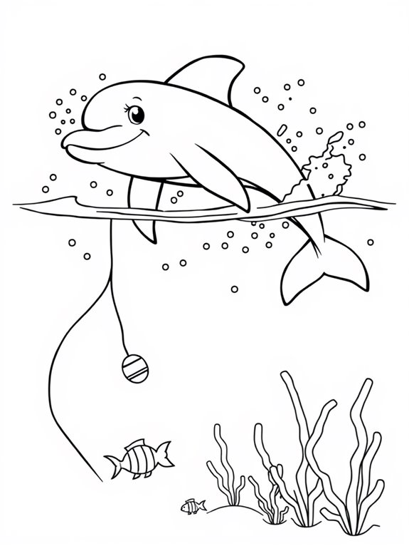 dolphin fishing coloring page