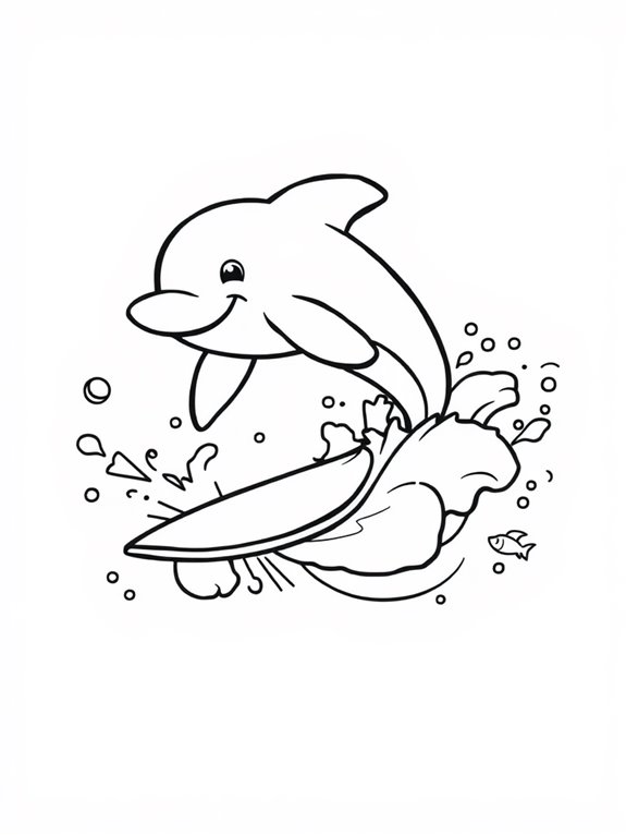 dolphin surfing coloring page