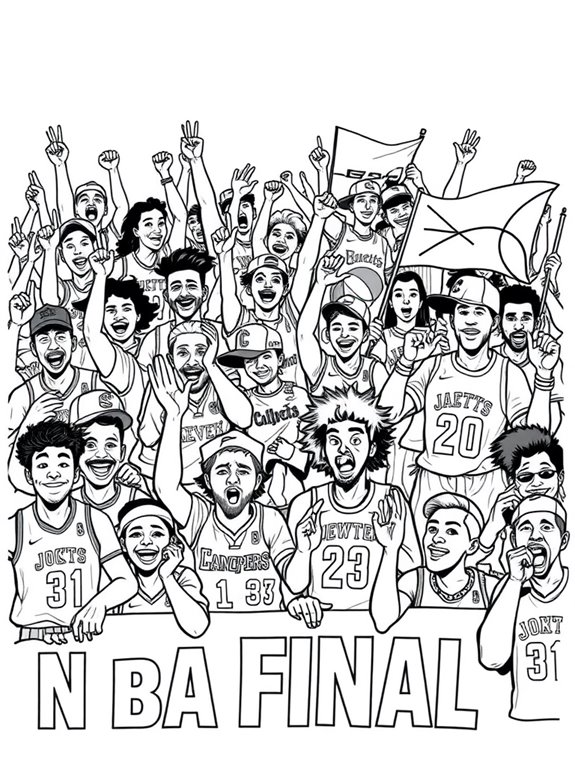 excited basketball fans coloring