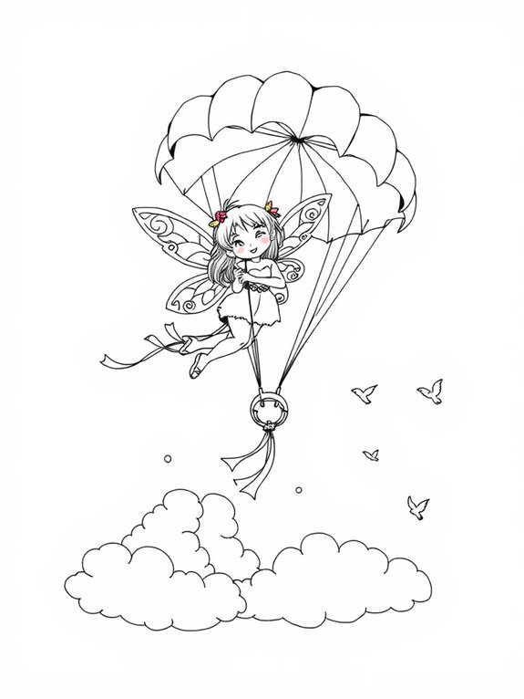 fairy paragliding coloring page