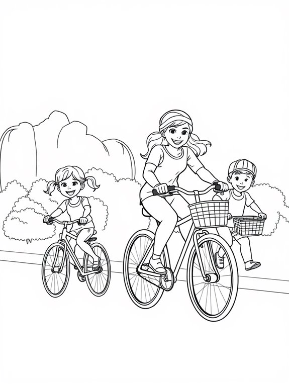 family cycling line art