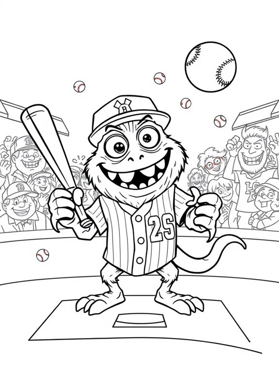 funny baseball monster coloring