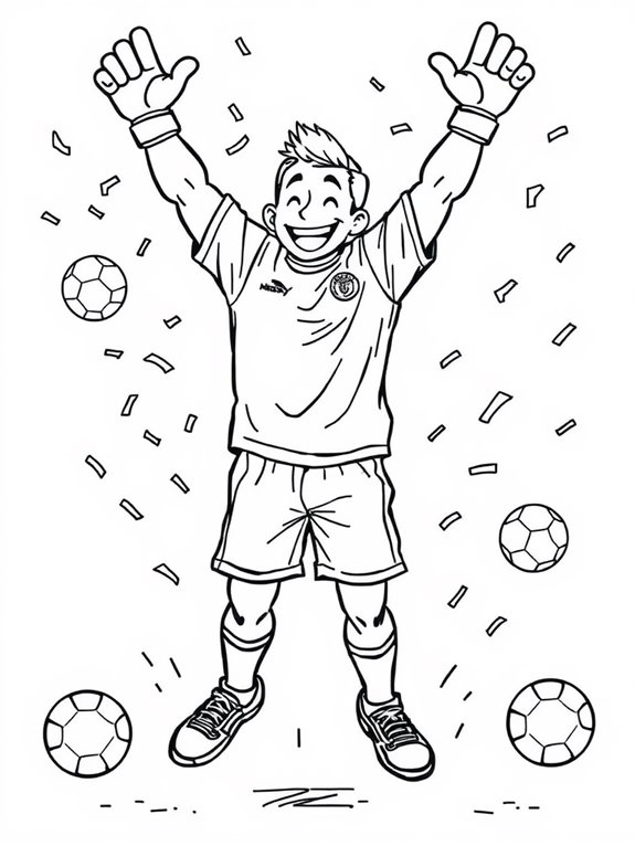 happy goalkeeper celebration coloring