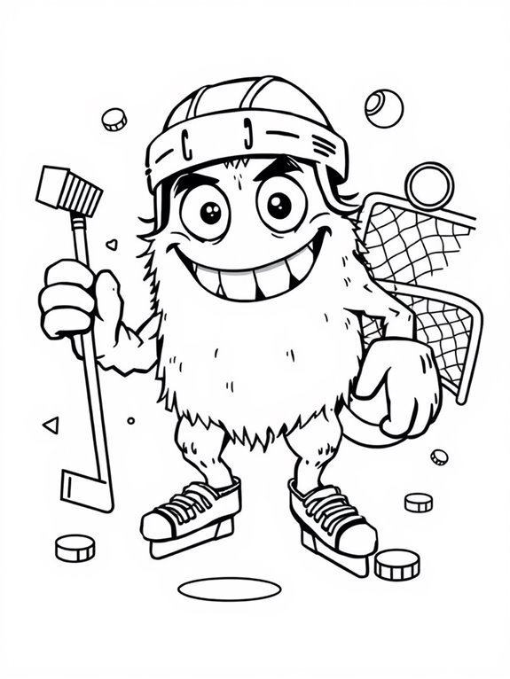 hilarious hockey themed monster illustration