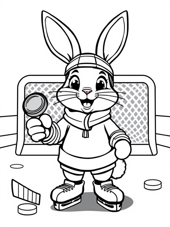 hockey themed rabbit coloring page