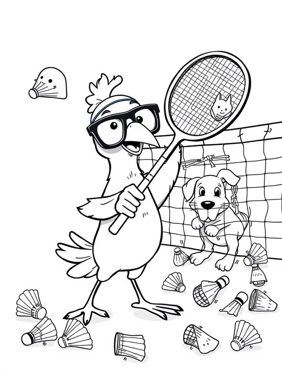 humorous badminton coloring page