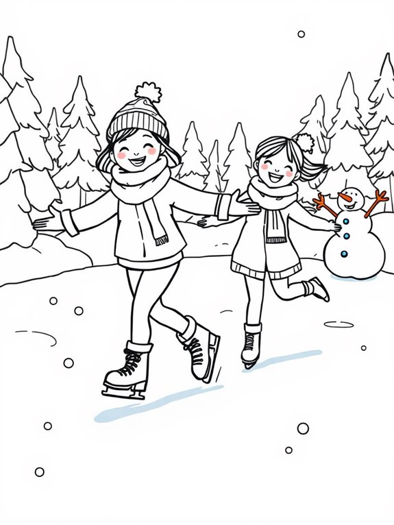 ice skating friends coloring