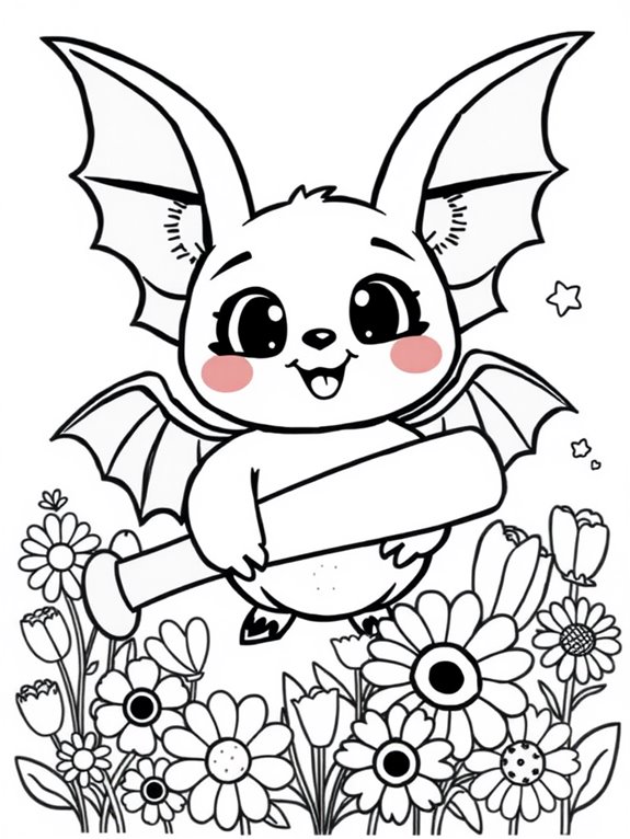 kawaii bat with flowers