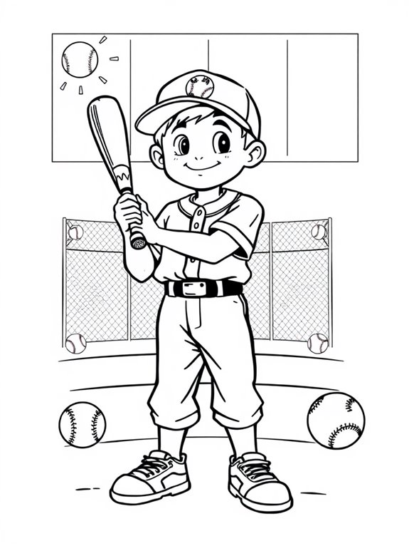 kid baseball player coloring