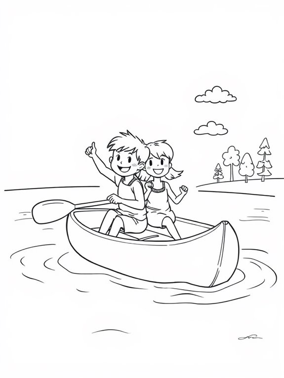 kids canoeing coloring page