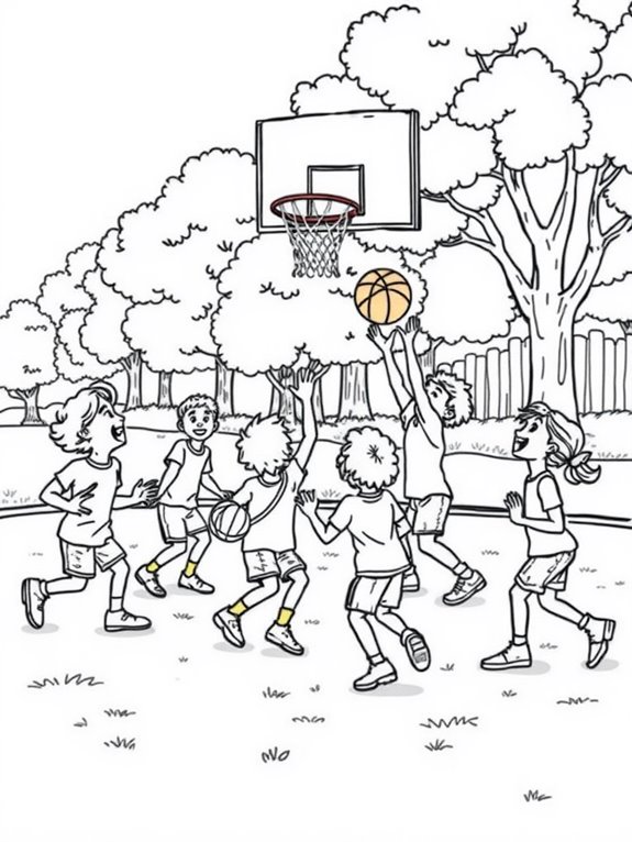 kids playing basketball outdoors