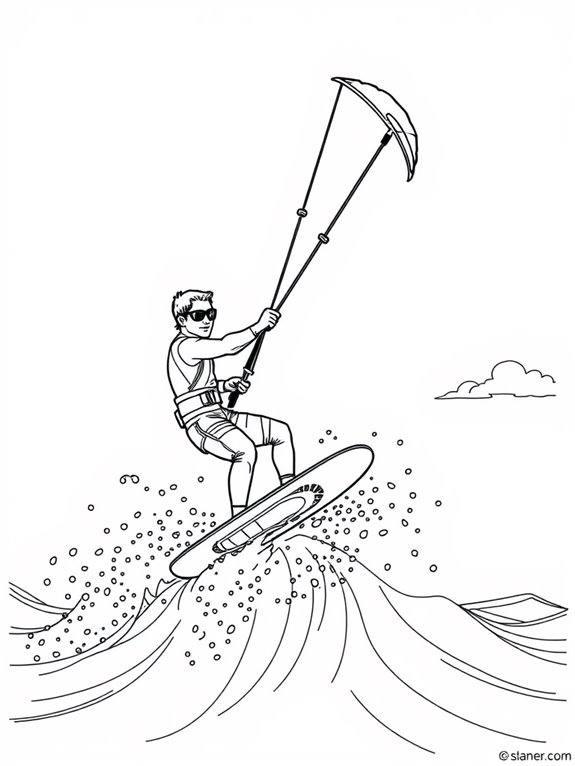 kite surfing coloring page